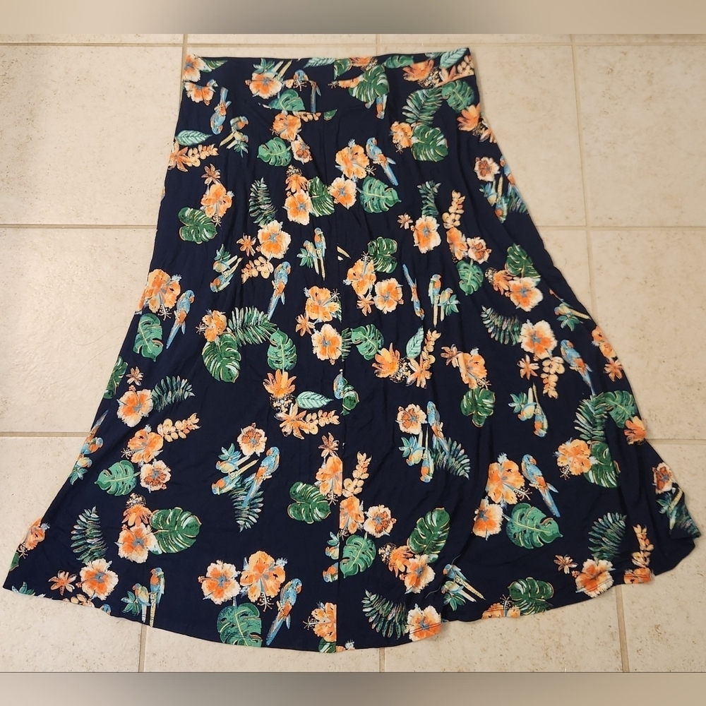 Womens Floral Beach Maxi Parrot Bird Hawaiian Skirt‎ Multicolor Size 2X #V550